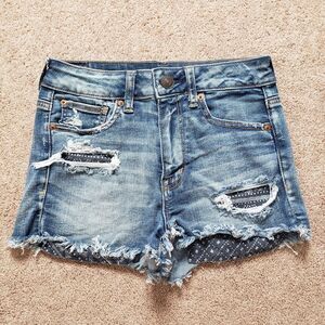 American Eagle Women's High Rise Shorts Frayed Hem Size 2 Super Stretch